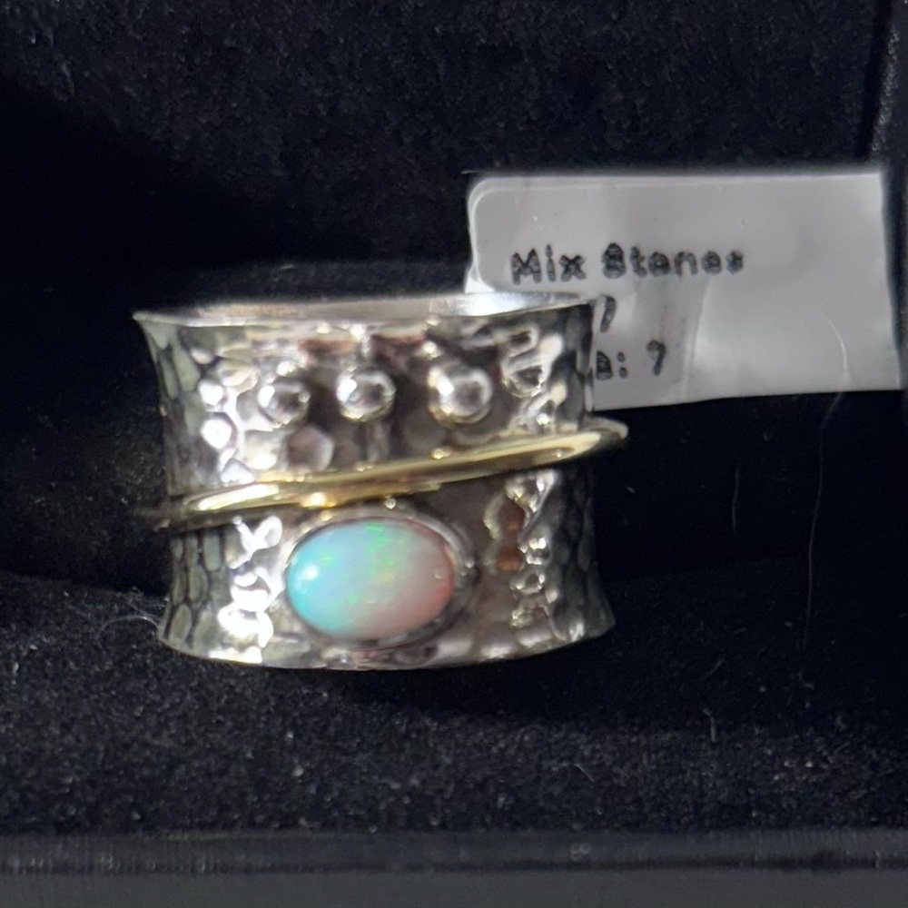 Sterling Silver Mixed Stone Opal Ring with Gold Accent - White Opal